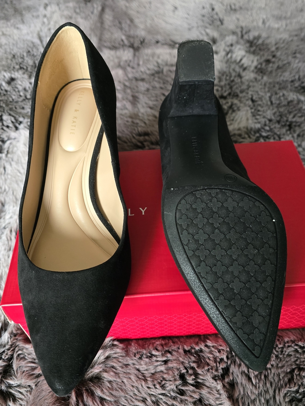 Kelly & Katie Black Suede Pointed Toe Pump